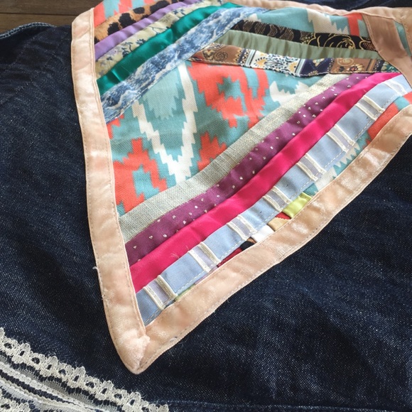 Upcycled lace patchwork boho jean jacket - Picture 5 of 15